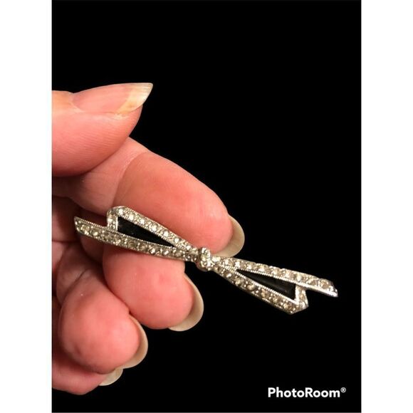 Vintage Rhinestone Bow Pin  - Picture 1 of 4